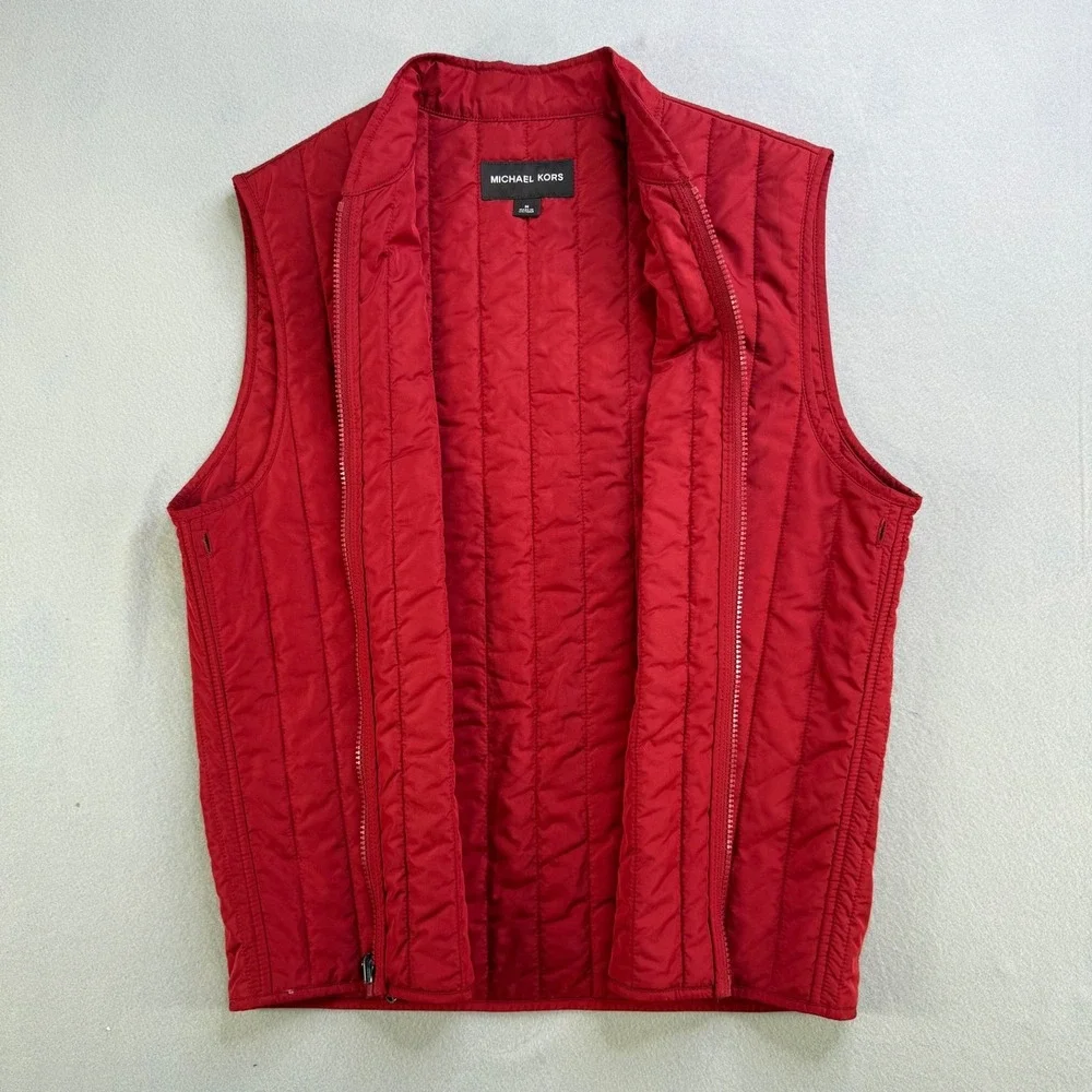 MICHAEL KORS Puffer Quilted Vest Red Full Zip Sleeveless Jacket Mens‎ Size M
